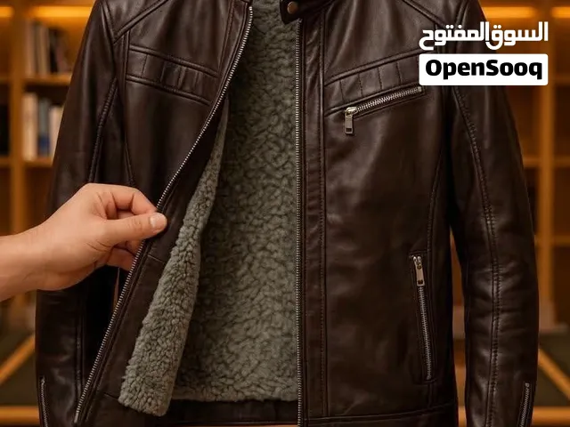 جاكت جلد رجالي شتوي أنيق ببطانة فرو بسعر مميز
