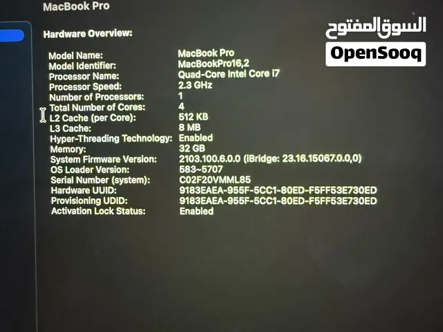 MacBook Pro, i7, 32 RAM, Touch Bar