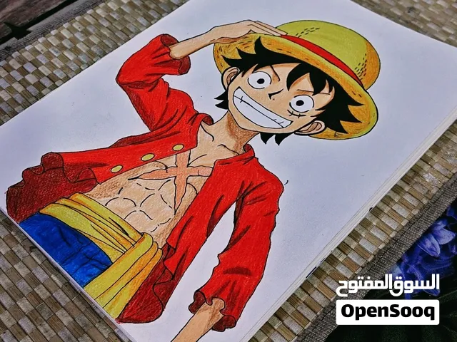 رسمة يدوية شخصية لوفي على ورق مقوى قياس 4A