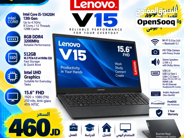 laptop Lenovo i5 13th RAM 8GB SSD 512GB  لاب توب لينوفو معالج i5 للدراسة الجامعية و الأعمال