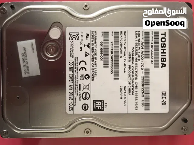 هارد ديسك TOSHIBA سعة 1 تيرا بايت 1000 جي بي من توشيبا اليابانية يصلح PC واجهزة المراقبة والكاميرات