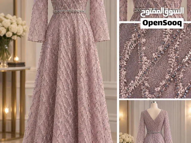 فستان سهرة وردي بودري فخم مقاس44