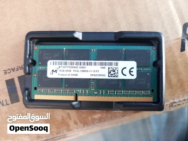 Micron 16GB DDR3L SO-DIMM laptop memory module (part number MT16KTF2G64HZ-1G6A1) rated at 1600MHz.