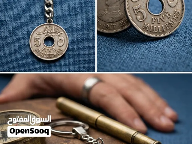 ميدالية مفاتيح بتصميم عملة كلاسيكية قديمة (5 مليمات - عهد السلطنة المصرية)