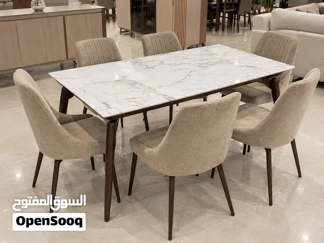 طاولة طعام فاخرة رخام مع 6 كراسي – تصميم عصري