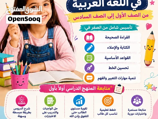 أستاذة/رحاب  ( لغة عربية من صف اول إلى سادس) (تأسيس ومتابعة المنهج المدرسي)