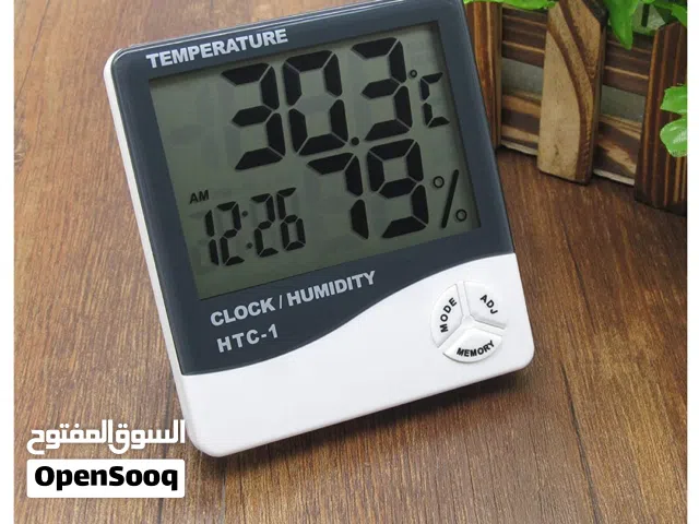 جهاز فحص الحرارة والرطوبة مع ساعة  Digital Hygrometer Thermometer Humidity Meter With Clock LCD