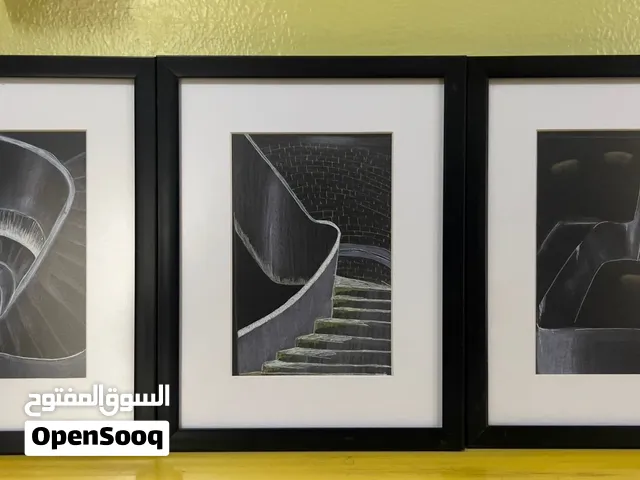 لوحات لدرج من زوايا مختلفة عمل يدوي (ابيض واسود) عمل فاخر وبسعر مناسب شامل التوصيل