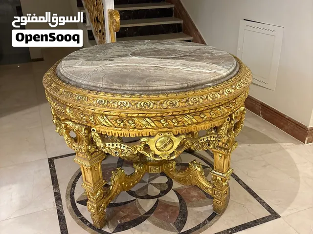 Large Egyptian Beech Wood Table with Marble/Granite Top