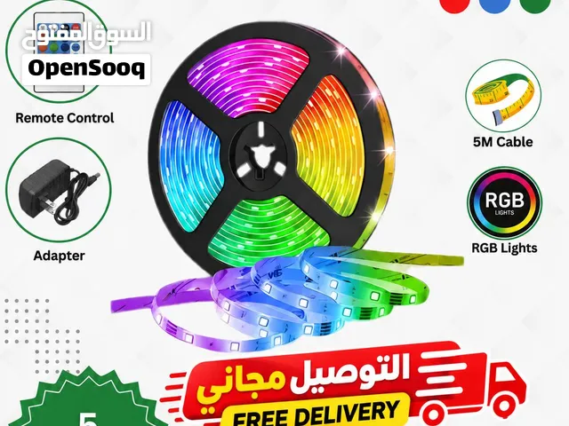 كيبل اضاءة (حبل ليد ملون)LED  مع ريموت تحكم 5 متر اضاءة RGB  اخضر احمر ازرق مكس الوان شامل التوصيل