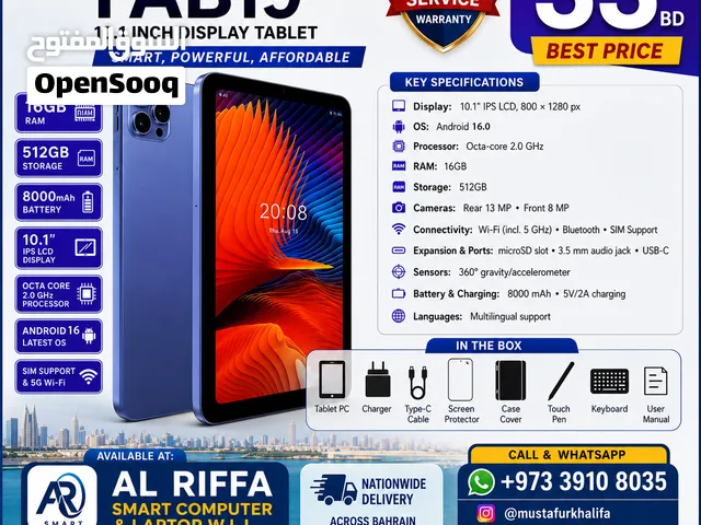 Oteeto TAB 19 PRO 10.1 Inch Display 16GB RAM & 512GB Memory 8000Mah Battery 33 BD