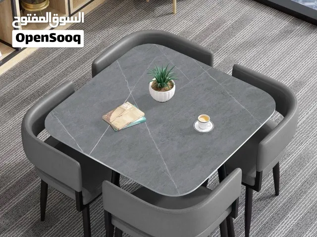 ميز شطرنج 4 كرسي 220 الف سطح مرمر بورسلين كشنات جلد ارجل حديد