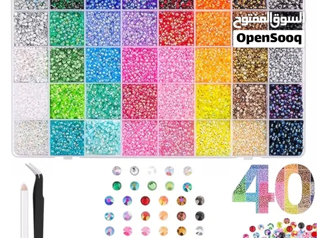 Trending bedazzle kit set (40colors, glue, pencil, tweezer), (لون 40) خرز الفصفصه الترند فصوص