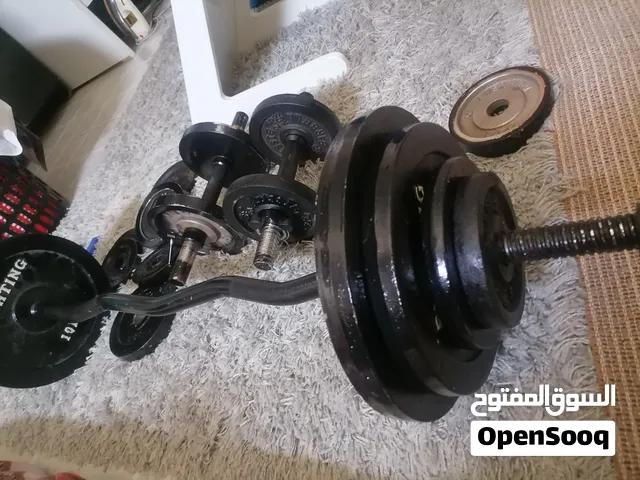 Gym equipment-Dumbells and barbell with weights(55kg)