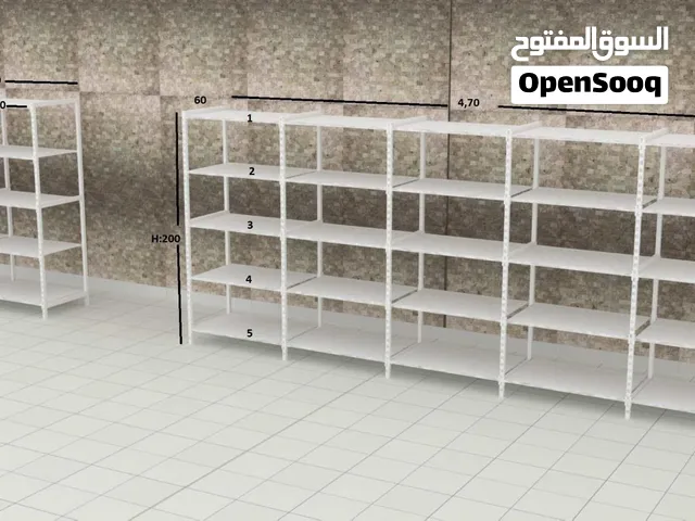 7 رفوف تخزين حديد بيضاء – 5 طبقات – 1×2×0.6 متر – نابلس