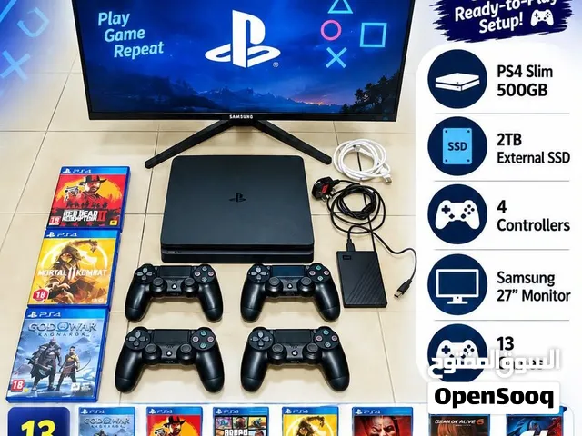 PS4 Slim 500GB + 2TB External SSD + 4 Controllers + Samsung Monitor + 13 Games Selling my PS4 Slim 5