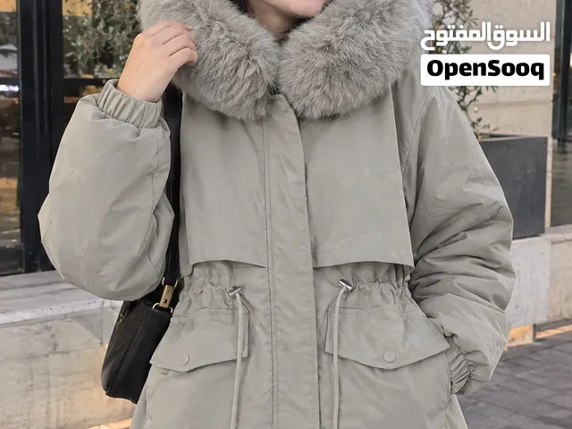 جاكيت ستاتي شتوي لون بيج مع طاقية فرو ماركة جارنتي Garanti
