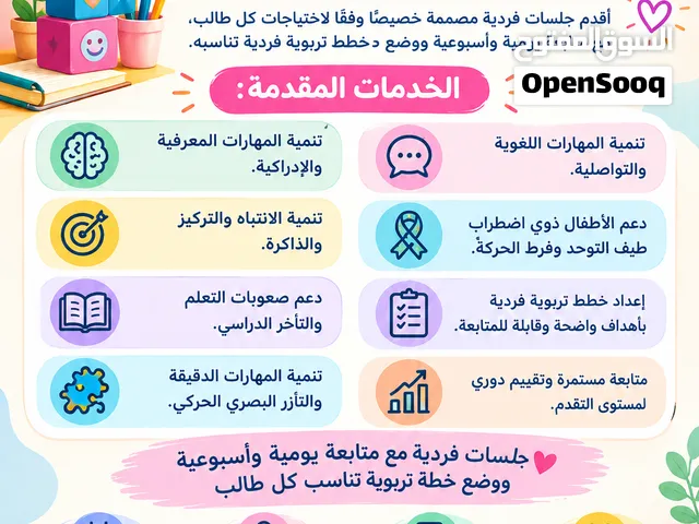 اخصائية تربية خاصة وصعوبات تعلم وتنمية مهارات