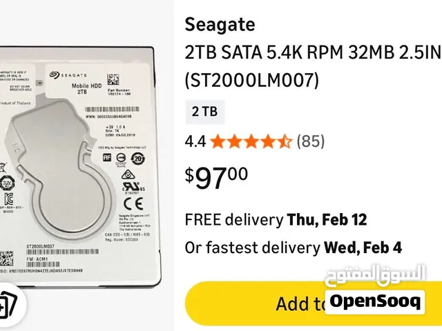 Seagate 2TB SATA Hard Disk Drive 5.4K RPM 32MB 2.5INCH (ST2000LM007)