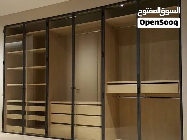 خزائن حائط بافضل التصاميم العصريه  ابواب زجاج  تفصيل حسب الطلب خشب لامنيت تركي 18ملم اكسسوارات تركي