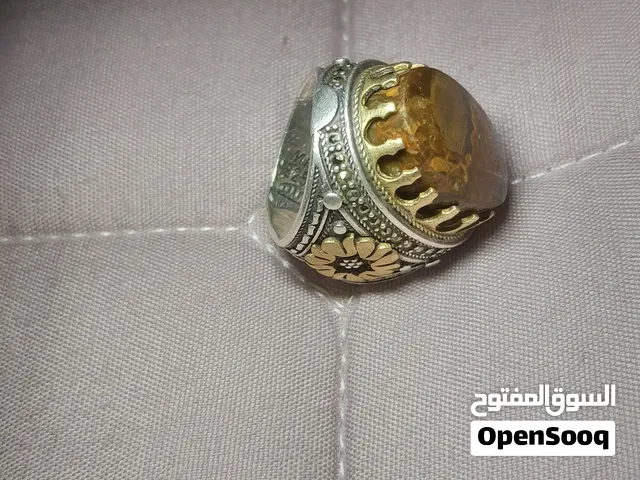 خاتم فضه عيار MF925 عقيق يمني خرايطي مصنوع من فضة الاسترلينيه قطعه نادره.