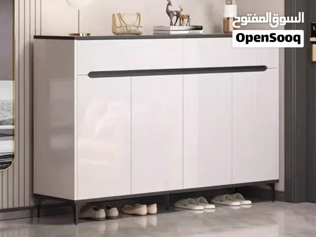 خزانة احذية خشبية عريضة فاخرة لون ابيض المقاس  120*30*100سم