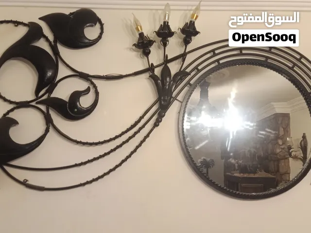 مرآة مسلسل راجل وست ستات فيرفورجيه (Wrought Iron Mirror frame) مع أباليك إضاءة مدمجة.