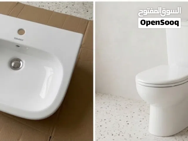 طقم حمام ديورافيت وحوض مطبخ استانلس مع الرخام جديد لم يستخدم بسبب تعديل التصميم