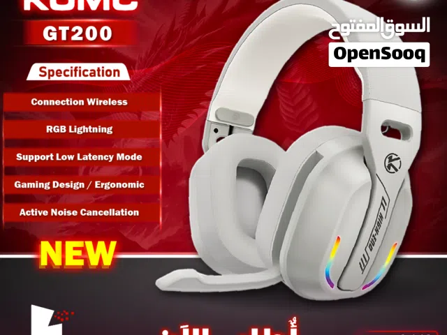 سماعات وايرليس جيمنغ مريحة وصوت عالي ومضيئة KOMC GT200 Headset Gaming  Wireless RGB Lights