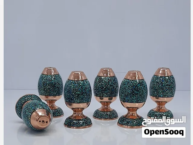 طقم 6 ملاعق ملح فاخر مطعّم بالفيروز الطبيعي – لمسة فنية أنيقة