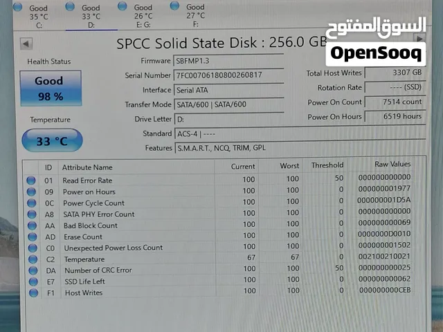 للبيع هارد SSD Silicon Power سعة 256GB نظيف جداً بحالة ممتازة 98%
