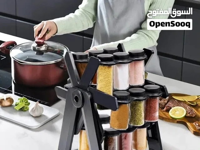 مطبخ مرتب... وبهاراتك جاهزة دائماً! مع طقم علب بهارات زجاج 18 قطعه عجلة دوارة