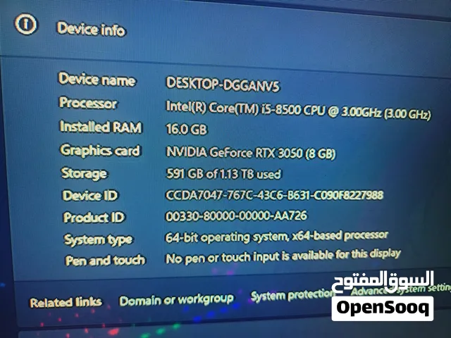 كيبوردmarvo+ماوس لوجتك502HERO+ماوس باد عدد2(RAM16.0GB+كرت شاشه8GB Core(TM)i5_8500CPU3.00GHz RTX3050.