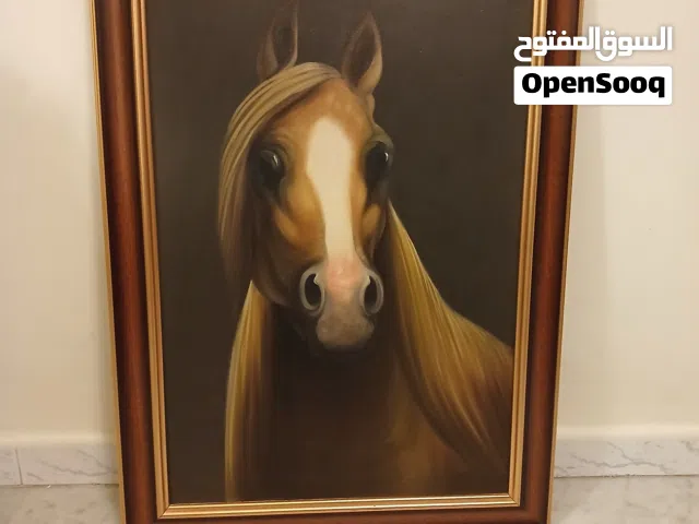 لوحة فنية handmade مرسومة باليد بالألوان الزيتية مع برواز إطار بني للرسمة