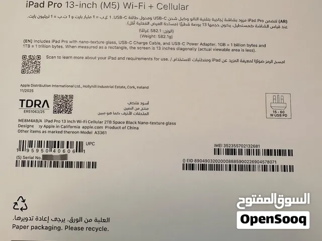iPad Pro M5 13 SP Black SSD:2TB Nano-texture display glass 2026 New Box Pack