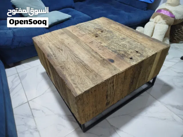 طقم ترابيزات موديل فنتيج (Vintage/Rustic) كتل خشب طبيعي صخر - 3 قطع