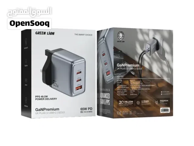 شاحن جداري بقوة 65W من جرين ليون ، منفذين USB-C ومنفذ USB-A جديد ضمان سنة