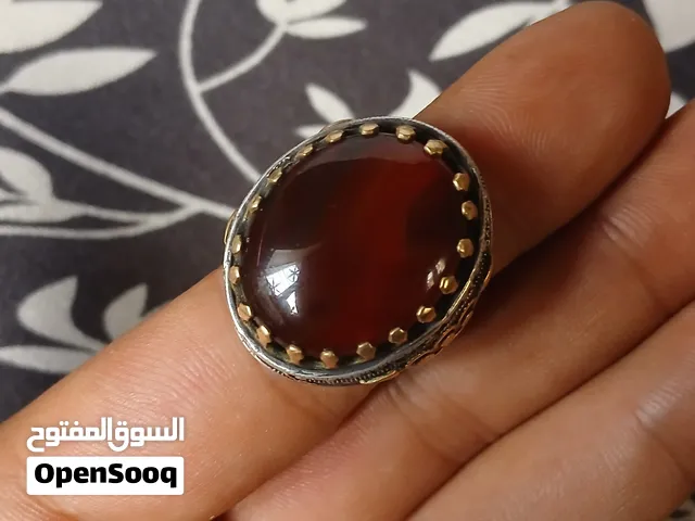 خاتم فضه 925 مع حجر عقيق يمني
