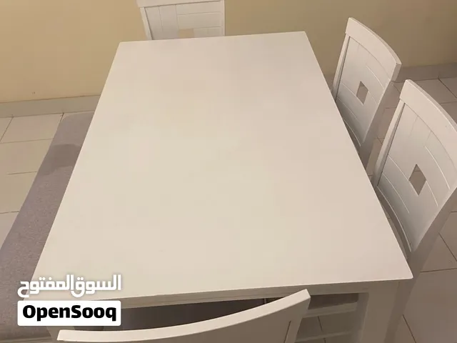 6-Seater White Dining Table Set with Bench & 4 Chairs