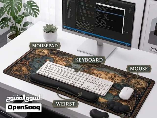 Lenovo Wireless Keyboard Mouse Combo + Large World Map Mousepad & Ergonomic Wrist Rests Set (NEW)