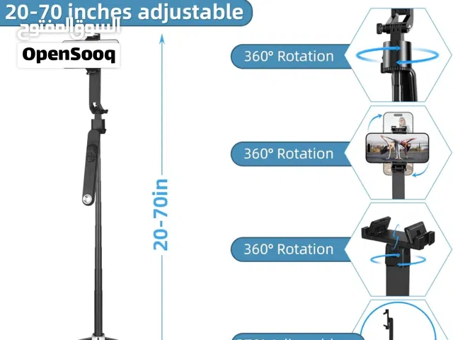ستاند وعصا سيلفي (حامل ثلاثي)مع رنك لايت مزدوج من Y19TK Tripod المخصص للهواتف ولكاميرات