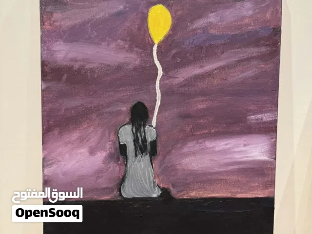 7 لوحات رسم يدوي زيتي مبسط عفوي جميل بحاله جيده جدا .