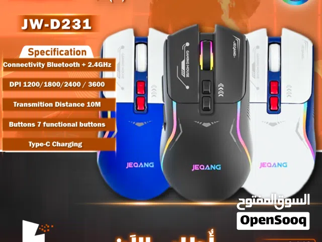 فأرات ألعاب / ماوس جيمنغ مميز شحن سريع Jeqang JW-D231 Mouse Wireless 2.4G RGB Type-C