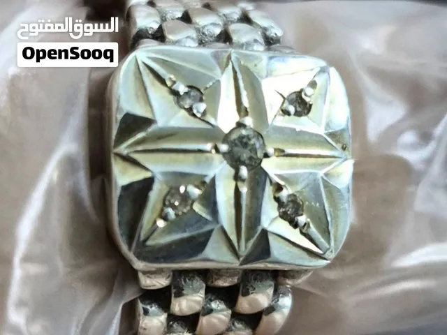 خاتم فضه مرصع ب5 أحجار ألماس طبيعي أصلي