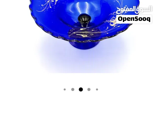 Vintage Electric Blue Consol Bowl With Gold  Accent Christmas Pedestal Christmas وعاء نفخ يدوي مذهب