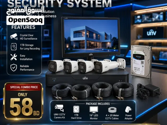 Brand New UNV CCTV System Full Kit 4 Channel DVR + 4 Cameras + 1TB HDD & 19 Monitor