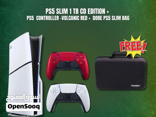 PS5 Slim 1TB CD Edition + Volcanic Red Controller and Bag  (Middle east version)