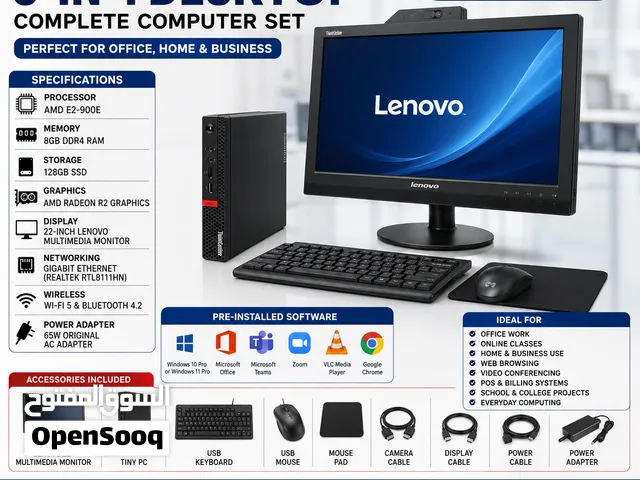Lenovo ThinkCentre Tiny 3-in-1 Desktop Computer  22 Multimedia Monitor  8GB DDR4 RAM  128GB SSD