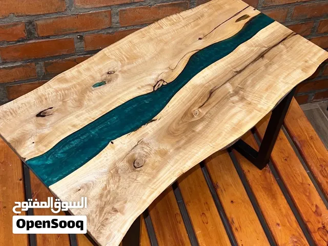 طاولة قهوة خشب طبيعي وايبوكسي