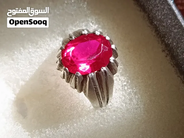 خاتم فضة 925 مرصع بحجر ياقوت أحمر أفريقي
